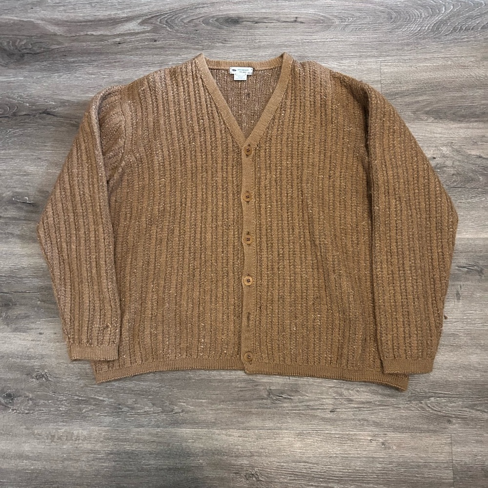 Vintage Inis Meain Cardigan Mens 2XL Beige Baby Alpaca Silk Wool Knit Luxury